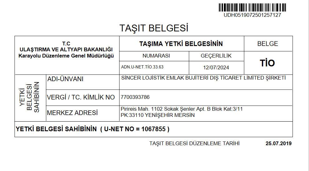 TİO TAŞIT BELGESİ